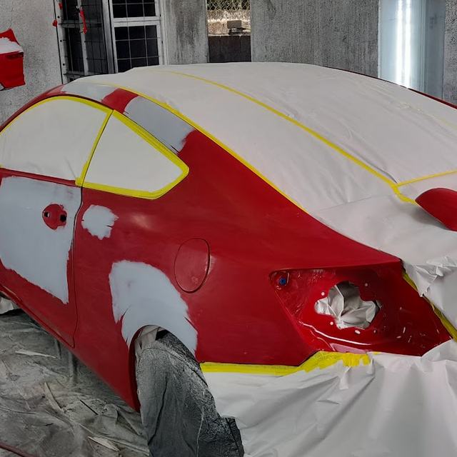 Car masked in the paint area